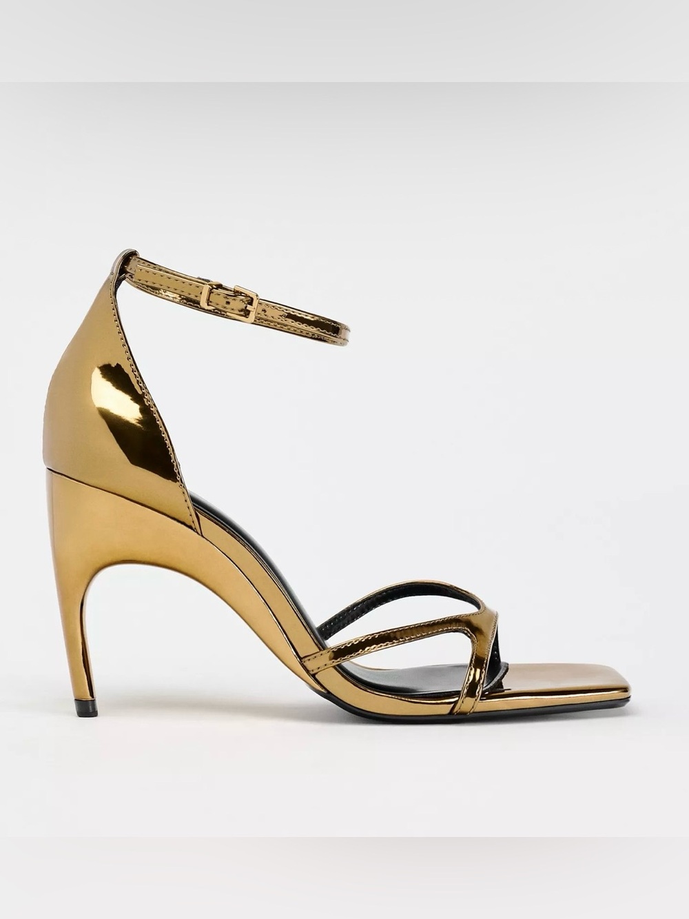 Zara Metallic Gold Ankle-Strap High Heels